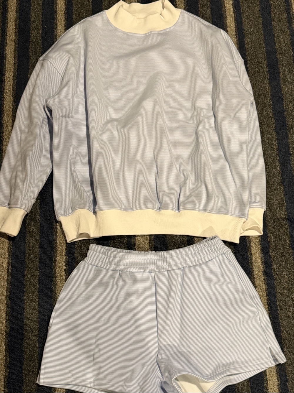 Blue and White Seersucker Sweatshirt & Short Set